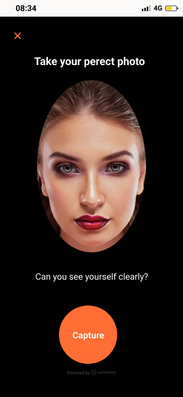 Mobile KYC face capture camera screen