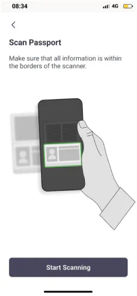Mobile KYC screen explaining passport scanning