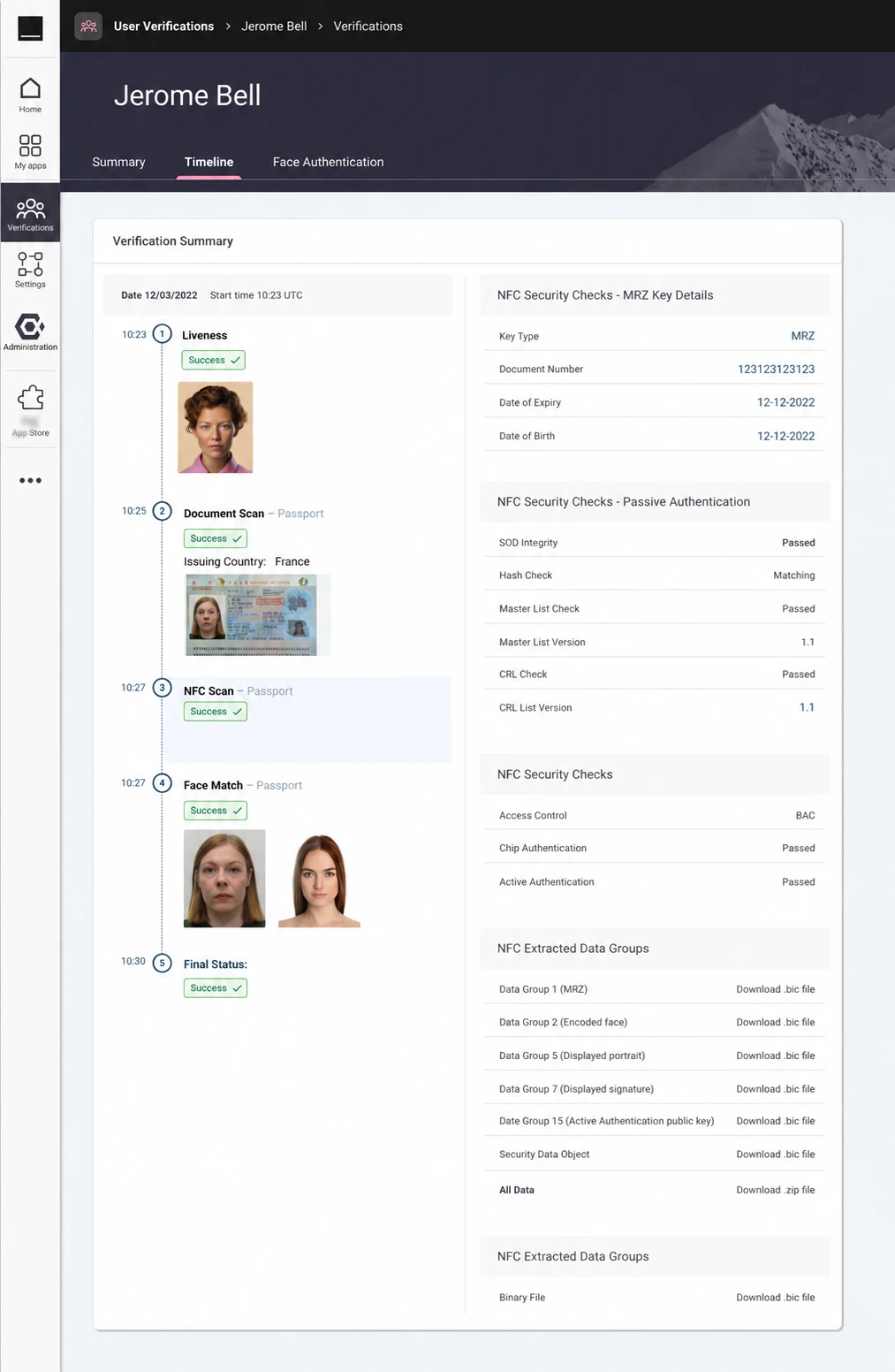 KYC verification timeline with NFC security checks