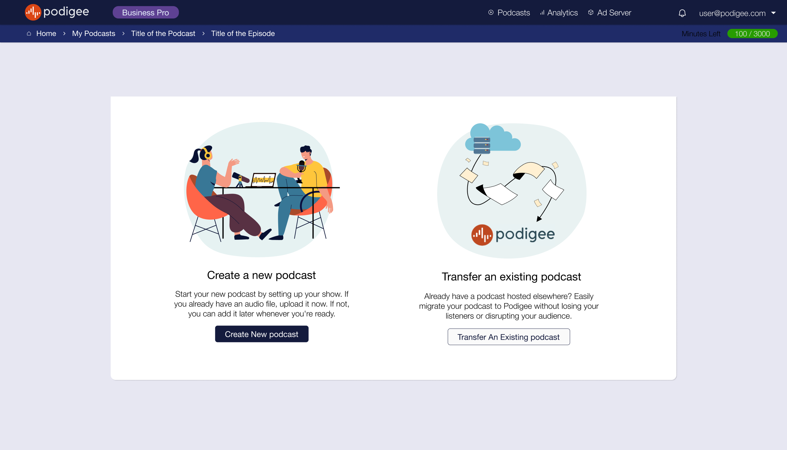 Redesigned podcast creation and transfer options